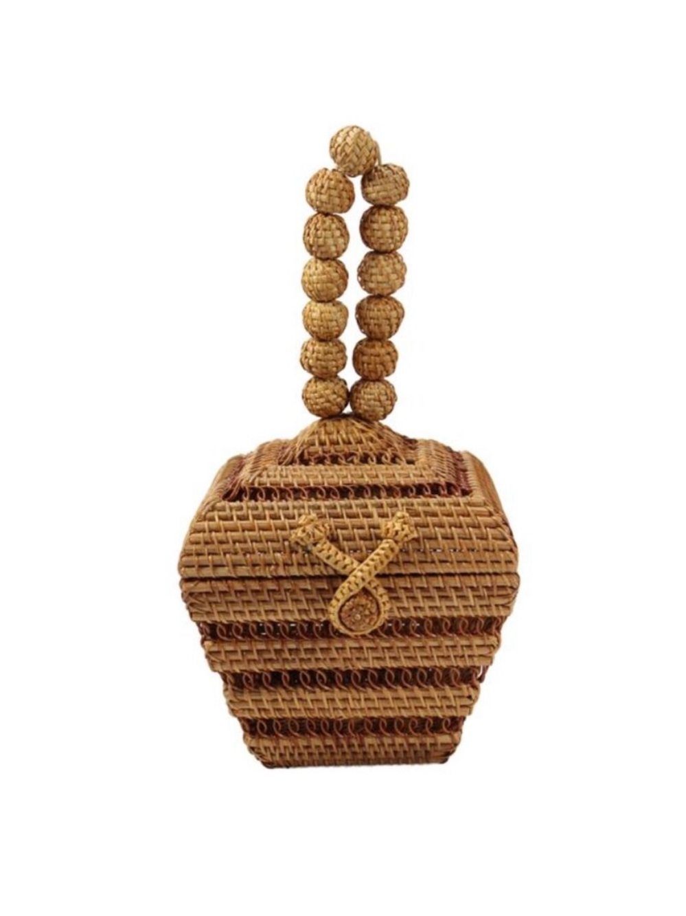 Cult Gaia Suri Rattan Wicker Top Handle Beaded Clutch Mini Bag Purse Tan Brown - Picture 6 of 9